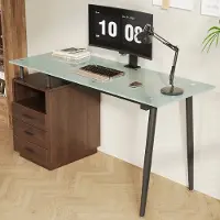 HAUSS SPOLE Bureau - Met Drie Lades En Open Vak - Voor Thuiskantoor En Werkkamer - Glas Metaal En MDF - 130 x 50 x 75 cm