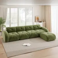 HAUSS SPOLE Hoekbank - Modulaire Loungebank - 4-Zits Met Hocker En Antislip Onderzijde - Voor Woonkamer - Chenille Groen