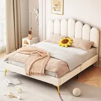 HAUSS SPOLE Gestoffeerd Bed 140x200 cm - Met Verstelbaar Hoofdbord En Lattenbodem - Zonder Matras - Stevig MDF - Beige