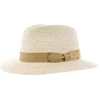 Herman breedgerande beige papieren strohoed met bijpassend lint