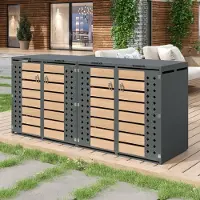 HAUSS SPOLE Afvalcontainer Ombouw - Hydraulische Klapdeksel En Vier Afsluitbare Deuren - Voor Tuin En Oprit - Staal - Grijs Houtlook