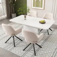 HAUSS SPOLE Eetkamerstoel – Velvet Draaistoel – Modern Simpel – Set van 2 – Met Armleuningen & Draaibaar – Voor Eetkamer, Woonkamer – Beige