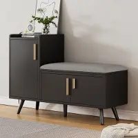 HAUSS SPOLE Schoenenbank - Met Zitkussen En 3 Opbergvakken - Voor Hal En Woonkamer - Spaanplaat En Stof - 100x34x68,5 cm - Zwart