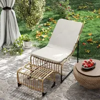 HAUSS SPOLE Loungestoel Met Voetenbank - UV Bestendig Rattan - Voor Tuin Balkon En Terras - Stalen Frame - Cr猫mewit