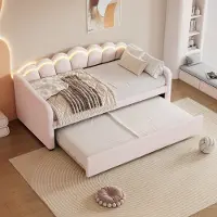HAUSS SPOLE Slaapbank 90x200 cm - Logeerbed Met Uitschuifbaar Onderbed 90x190 cm - Met Kleurrijk Omgevingslicht - Fluweel - Roze