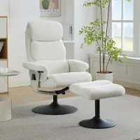 HAUSS SPOLE Relaxfauteuil 77 X 75,5 X 100 Cm - 5-Punts Massage En Stoelverwarming - 140 Graden Verstelbaar Met Hocker - Chenille Wit