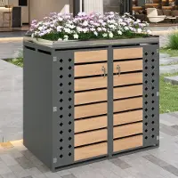 HAUSS SPOLE Afvalcontainer Ombouw - Met Geintegreerde Plantenbak En 2 Afsluitbare Vakken - Voor Tuin En Oprit - Staal Grijs Houtlook