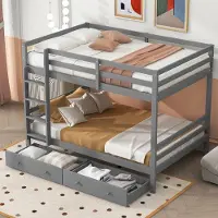 HAUSS SPOLE Stapelbed 140x200 cm - Stapelbed met Opberglades en Hoge Leuningen - Trap voor Toegang - Vurenhout MDF - Grijs - zonder matras