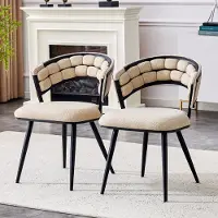 HAUSS SPOLE Eetkamerstoel - Luxe Fluwelen Design - Set Van 2 - Comfortabel Met Gestikte Rugleuning - Voor Eetkamer En Keuken - Beige Zwart