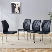 HAUSS SPOLE Eetkamerstoel Set Van 4 - Comfortabele Stoel Met Ribbel Rugleuning - Waterafstotend En Onderhoudsvriendelijk - Metaal Zilver Zwart