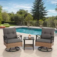 HAUSS SPOLE Tuinmeubelset Met 2 Draaibare Schommelstoelen En Bijzettafel - 360 Graden Draaibaar - Voor Terras En Balkon - Staal En Rotan - Bruingrijs