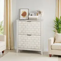 HAUSS SPOLE Schoenenkast - Vintage Design Met 2 Kleplades En Open Vak - Voor Hal En Entree - MDF En Houten Poten - Wit - 80 Cm