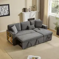 HAUSS SPOLE Bank - 3-Zits Slaapbank Modulair - L-Vorm - Slaapfunctie & Opbergruimte met USB - 214x131x87 cm - voor Kleine Woonkamer - Oxford Donkergrijs