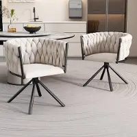 HAUSS SPOLE Eetkamerstoel Met Draaifunctie 2 Stuks - 360 Graden Draaistoel Met Fluwelen Bekleding - Ergonomische Rugleuning - Metalen Vierpoot - Zonder Matras - Beige