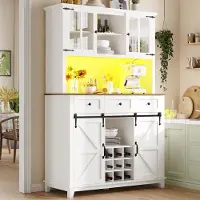 HAUSS SPOLE Dressoir Hoge Kast Met Schuifdeur En LED-App Met Muzieksync, Verstelbare Planken En Wijnrek, MDF Met Glas En Aluminium Handgrepen, 105x38.4x180 cm, Wit
