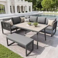 HAUSS SPOLE Loungeset 6 Tot 8 Personen 4 Delig - Modulair Met Extra Dikke Kussens - Handgevlochten PE Rattan - Voor Tuin En Terras - Grijs