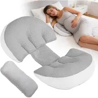 COOAU Zwangerschapskussen - Traagschuim - Zijslaapkussen - Verstelbare Wig - Buik-, Rug- & Beensteun - Voedingskussen - Lichaamskussen - Grijs - Compact Design