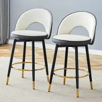 HAUSS SPOLE Barkruk – Set Van 2 – 360 Graden Draaibaar Met Open Rugleuning – Voor Bar En Keuken – Metaal En Kunstleer – Donkergrijs Wit
