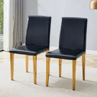 HAUSS SPOLE Eetkamerstoel – Set Van 2 – Minimalistisch Ontwerp Met Ergonomische Rugleuning – Onderhoudsvriendelijk Pu Leer – Zwart Goud