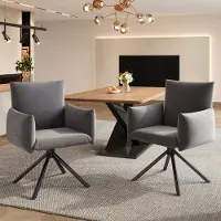 HAUSS SPOLE Eetkamerstoel – Gepolsterde Designstoel – Set van 2 – 360° Draaibaar met Ergonomische Rugleuning en Armleuningen – Voor Eetkamer en Werkplek – Fluweel Grijs