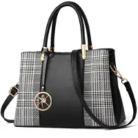 OKWISH Dames Handtas PU Lederen Schoudertas–Veel Vakken en Comfort–Voor Werk en Dagelijks Gebruik–30x13x21cm–Kunstleer–Zwart+Wit