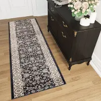Tapiso Colorado Tapijt Loper Antraciet Creme Traditioneel Woonkamer Hal Slaapkamer Maat - 70x1200
