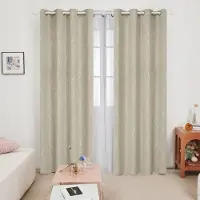 Unyqoos Bedrukte Gordijnen Verduisterend Beige met Zilver Stippen Thermisch met Ringen in Polyester Gordijnen voor Woonkamer Slaapkamer 2 Stuks 140x240cm