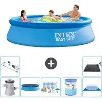Intex Rond Opblaasbaar Easy Set Zwembad - 305 x 76 cm - Blauw - Inclusief Pomp - Afdekzeil - Onderhoudspakket - Filter - Grondzeil - Stofzuiger - Solar Mat - 8-delig