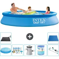Intex Rond Opblaasbaar Easy Set Zwembad - 305 x 61 cm - Blauw - Inclusief Solarzeil - Onderhoudspakket - Zwembadfilterpomp - Filter - Stofzuiger - Solar Mat - Vloertegels - 8-delig