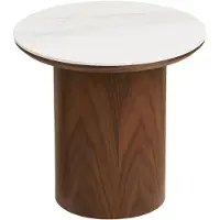 Ebuy24 Bijzettafel Noli - Rond Keramisch Wit/Donkerbruin - Ø40x38cm