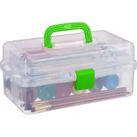 Relaxdays opbergbox - 9 vakjes - naaikoffer - gereedschapskist - knutselspullen - 14x33x19,5 cm - transparant-groen