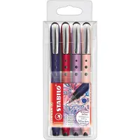 Stabilo rollerbalpen worker+ NatureCOLORS Wildflower, lijndikte 0,5 mm, schrijfkleur blauw, antislip oppervlak, kunststof, etui met 4 vulkleuren