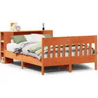 vidaXL Bed met boekenkast zonder matras grenenhout wasbruin 135x190 cm