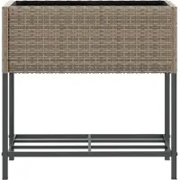 vidaXL Plantenbakken met schap 2 st 70x28x70 poly rattan grijs