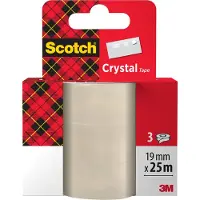 3M Crystal Clear Tape, Navullingen, 19 mm x 25 m, 3 rollen