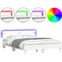 vidaXL Bedframe met LED-stripverlichting Wit 152 x 203 cm Bewerkt hout