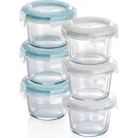 OEM Mini glazen voedselbewaarbakjes, set van 6 x 130 ml, luchtdicht, rond, kliksluiting, ideale verpakking voor babyvoeding, supplementen en dipsauzen