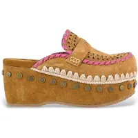 Mou Dames Bruine gehaakte leren klompen (37), Leer, 5 tot 8 cm, Geen, Casual MU.SW611004A