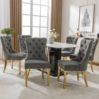 HAUSS SPOLE Eetkamerstoel - Luxe Fluweel Design - Met Ringrug En Nagelrand - Voor Eetkamer En Woonkamer - Grijs Goud