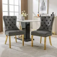HAUSS SPOLE Eetkamerstoel - Stijlvol met Unieke Rond Design - Luxe Fluwelen Bekleding - Robuuste RVS Poten - Grijs/Goud