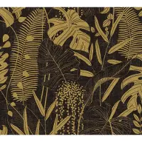 A.S. Création MONSTERA EN PALMBLAD BEHANG | Subtiel glanzend - Zwart Goud - Cuba II