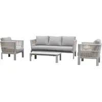 AVH-Collectie Veneto stoel bank loungeset 4 delig aluminium latte zand rope