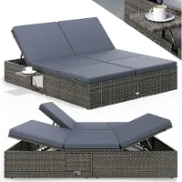 Casaria Polyrotan ligbed Grijs/Antraciet 200x160x33cm