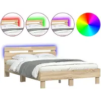 vidaXL Bedframe met hoofdeinde Sonoma 137 x 190 cm Bewerkt hout