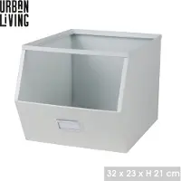 Urban Living Stapelbare opbergmand Open Metal Box - L23 x B32 x H21 cm - metaal - wit - Opbergmanden