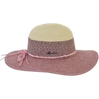 Herman chapeau/capeline été femme en paille papier rose bicolore avec fine ceinture lacet