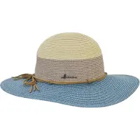 Herman chapeau/capeline été femme en paille papier bleu bicolore avec fine ceinture lacet