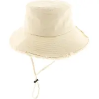 Herman Bob en coton uni avec jugulaire et ourlet effiloché bénéficiant d'une protection UPF élevée proche de 50.
