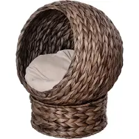 PawHut Waterhyacint kattenmand met kussen, kattenbed, huisdierbed, 50 cm x 42 cm x 60 cm, bruin+beige