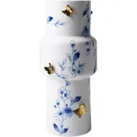 Heinen Delfts Blauw Vaas Vlindergoud – 25 cm – Keramiek – Multicolor – Luxe Design Vaas – Decoratieve Bloemenvaas
